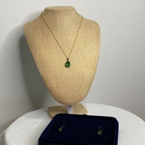 STAUER Emerald Green Teardrop Necklace & Drop Earring Set